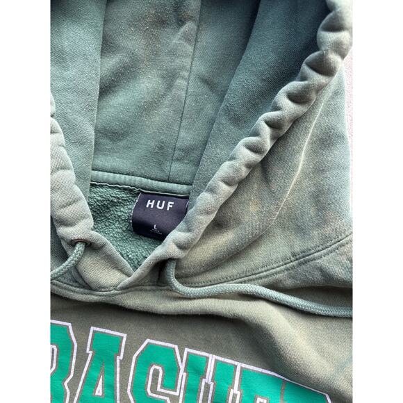 Thrasher X HUF worldwide Bleach dyed pentagram green grunge hoodie L - Picture 5 of 6